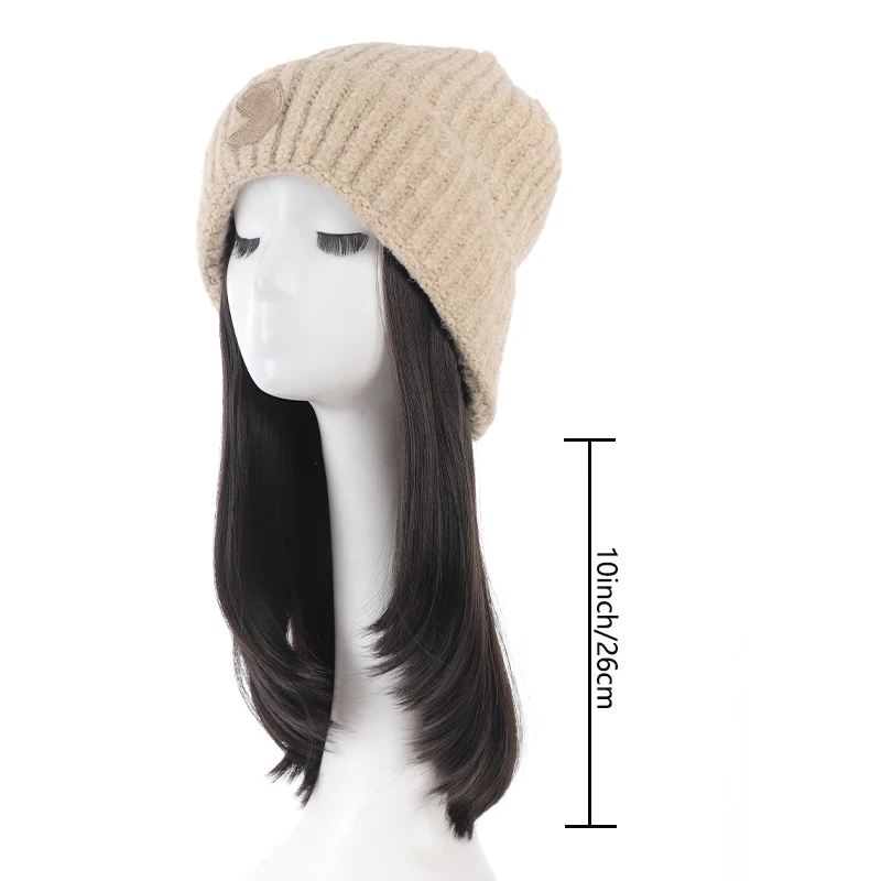 Hat wig one-piece women's collarbone hair simulation hair full head cover fashionable knitted wig hat