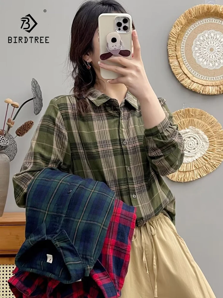 

Женская рубашка в клетку, с отложным воротником и длинным рукавом