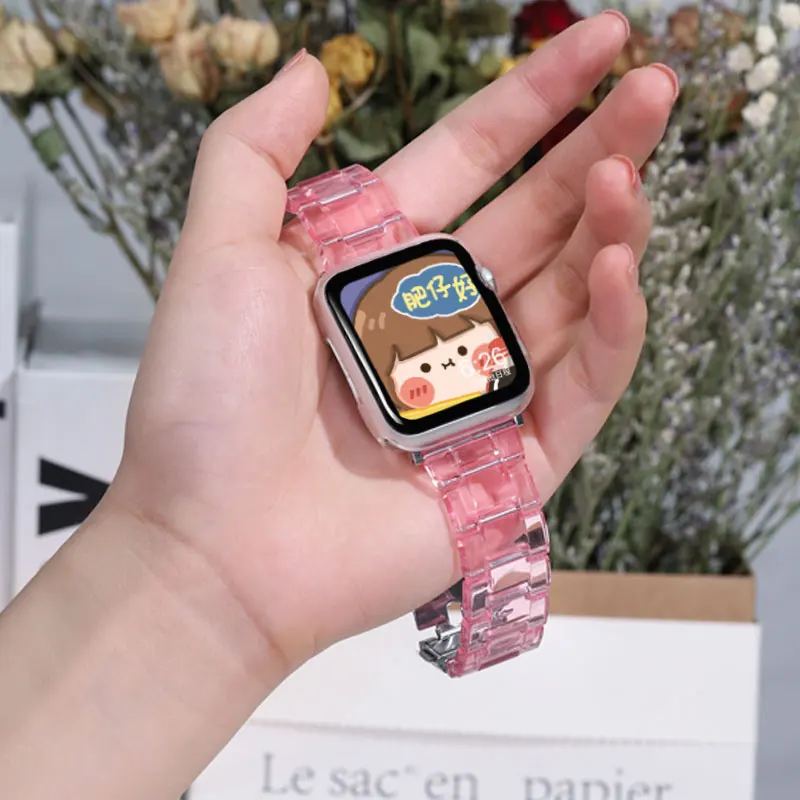 Link bracelet for apple watch band ultra 2 49mm 41mm 45mm 44/40/42/38mm glacier Transparent strap iwatch series 9 8 7 6 5 4 3 SE