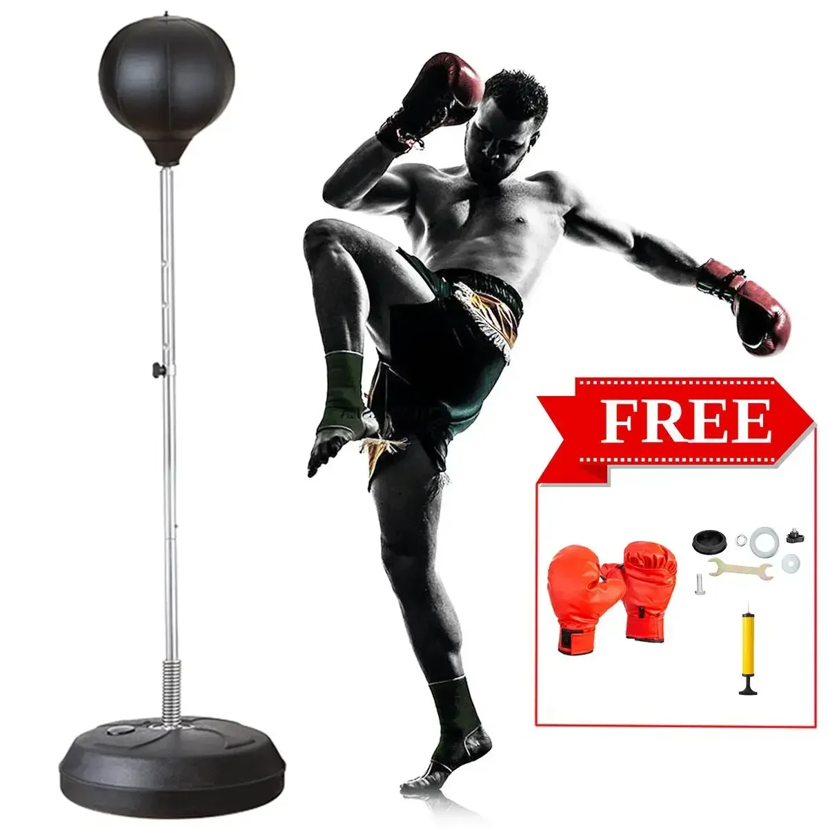 120-150cm Adjustable Standing Punch Bag Speed Ball Set with Boxing Gloves Boxing Bag with Stand Punching Ball Sport for Gym