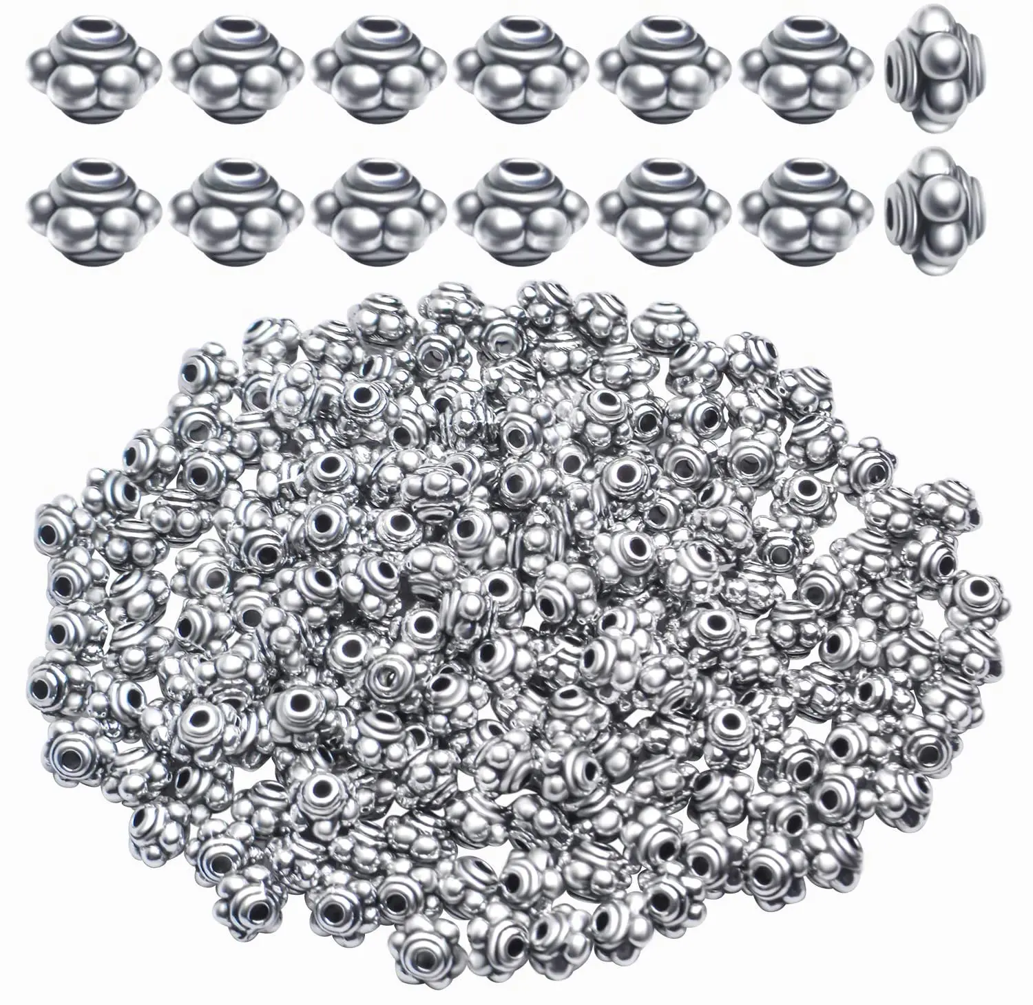 

200pcs Antique Silver Spacer Beads Tibetan Alloy Round Charm Beads Accessories for DIY Bracelet Necklace Crafts Supplies, 5x4mm