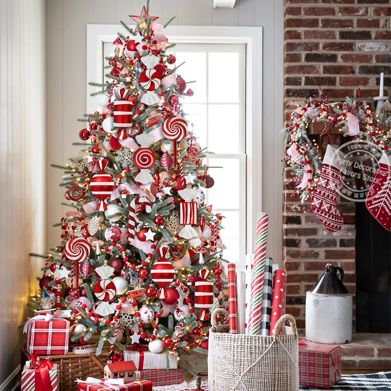 Christmas Lollipop Candy Cane Pendant Big Xmas Tree Hanging Ball Ornaments 2024 Christmas Decoration For Home 2025 New Year Gift