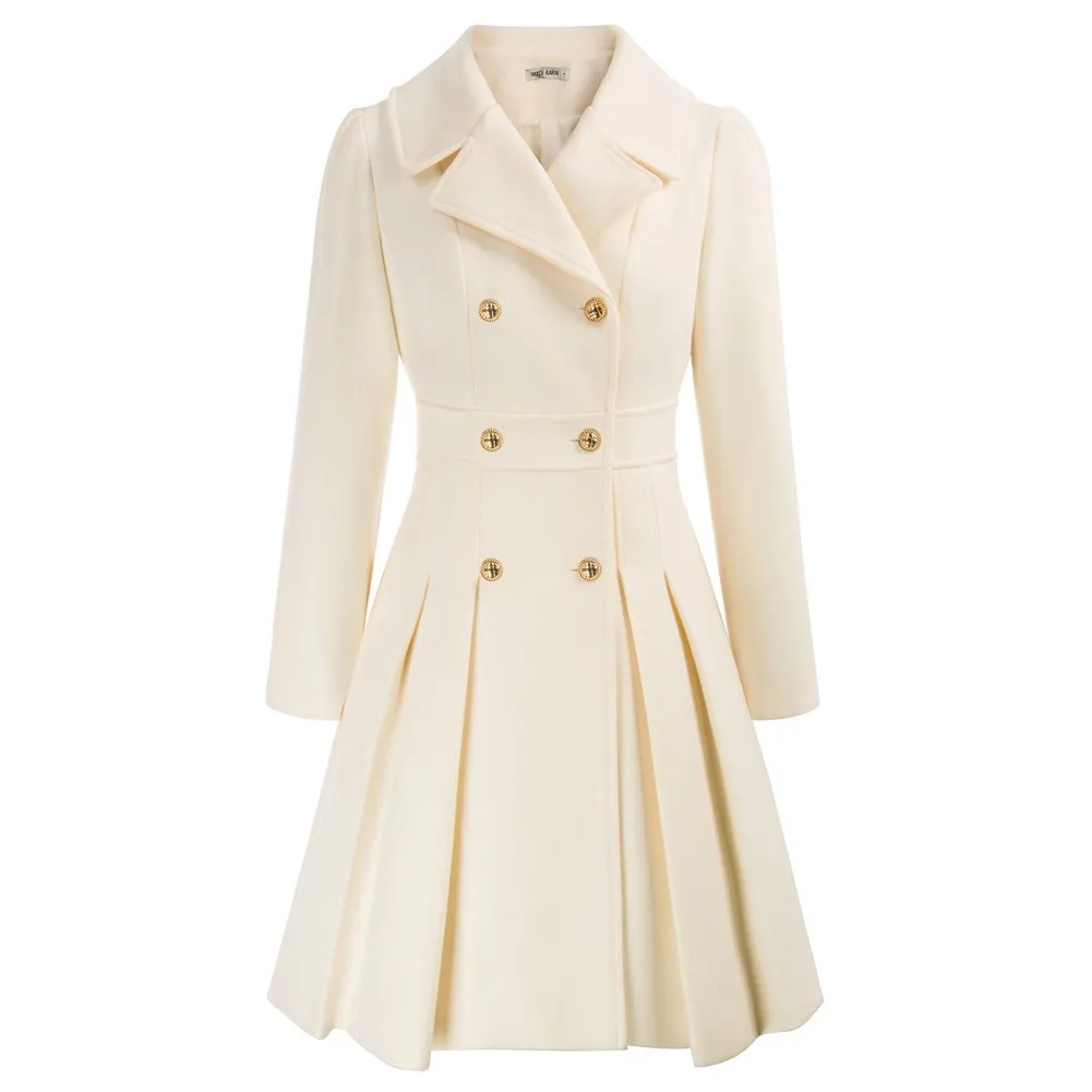 GRACE KARIN Women's Trench Coat Notch Lapel Double Breasted Thick A-Line Wool Pea Coats Jacket With Pockets Above Knee Overcoat