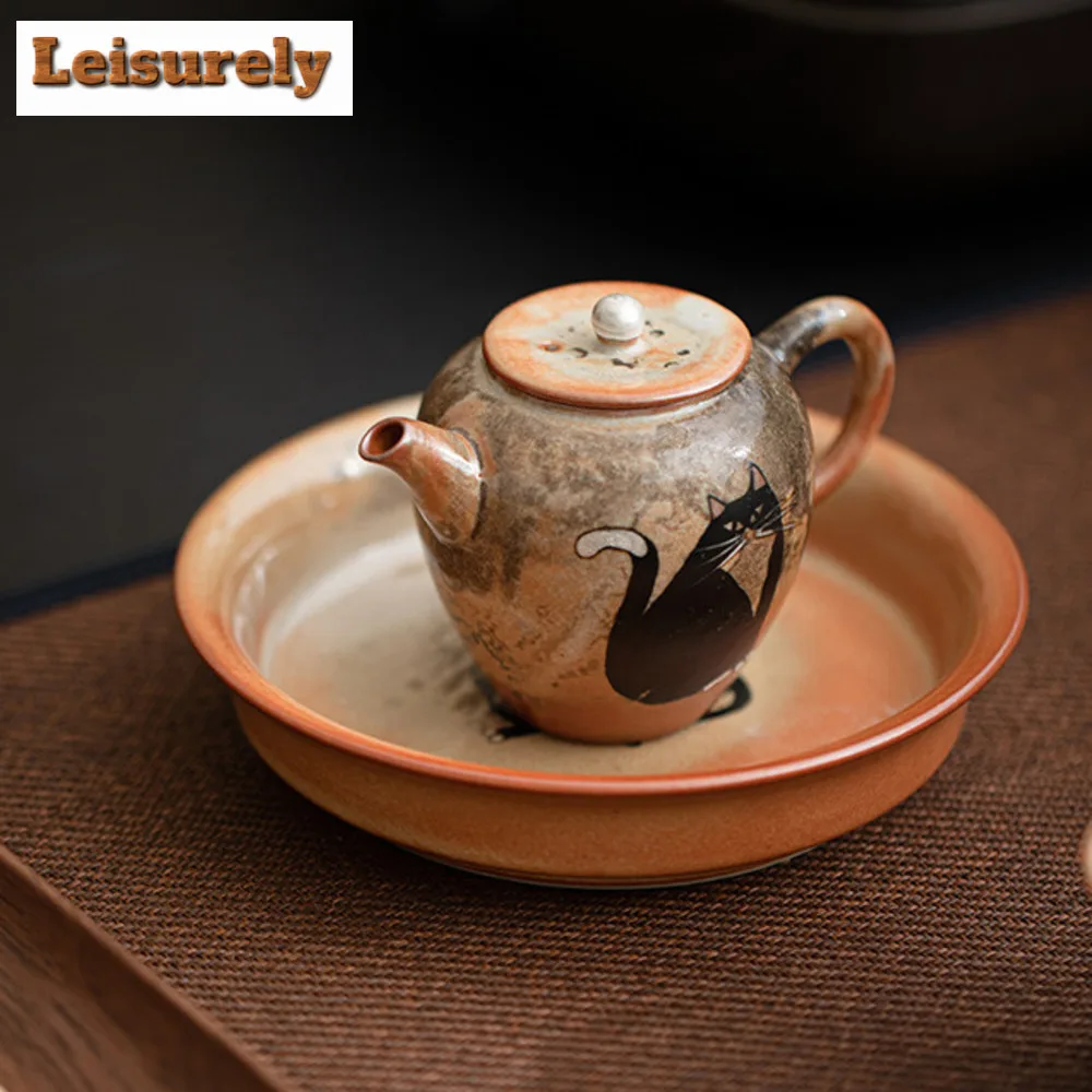 130ml Japanese Wood-fired Porcelain Zhiye Teapot Handmade Gilt Silver Silver Cat  Pot Tea Brewing Kettle Drinkware Decoration