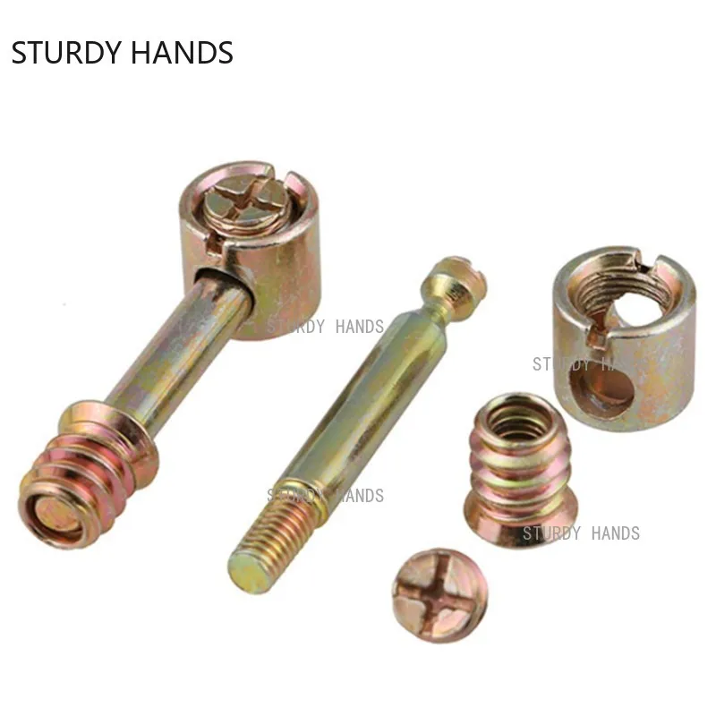 Thickened Four-in-one Furniture Fastener Dowel Connector Cam Lock Connecting Screw Wardrobe Link Fixer Hardware Fasteners 20set