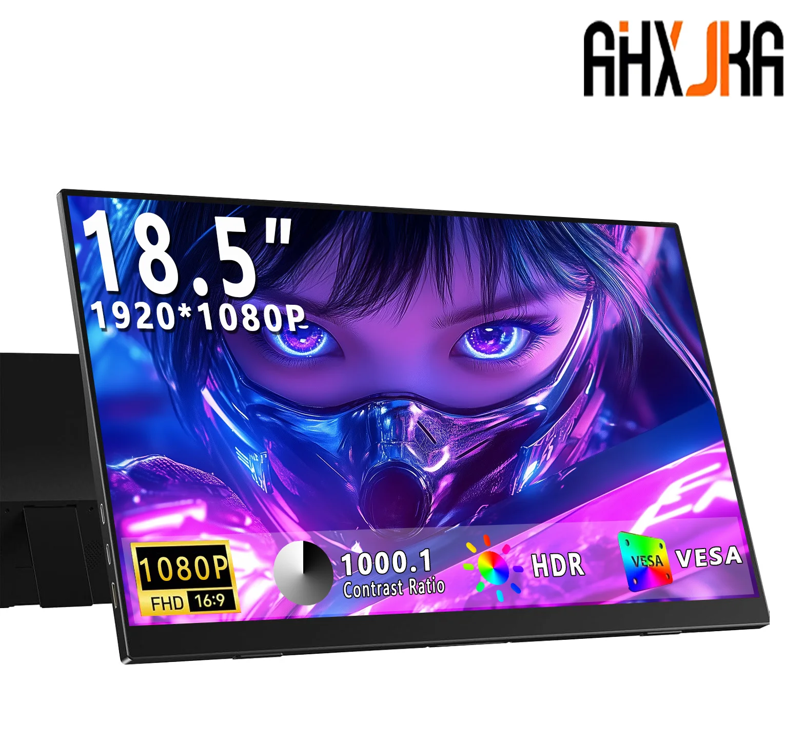 AHXJKA 18.5인치 100HZ 휴대용 모니터 100%sRGB FHD IPS 타입-C 미니 HDMI 지원 노트북, 휴대폰, PS4/5, Xbox, Mac, PC, PS 스위치용