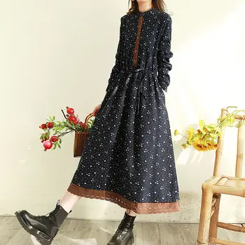 Spring Floral Print Maxi Dr Women's Clothing Vintage Forest System Cut Label Large Swing Dr Long Sve round Ne A-Li... 1