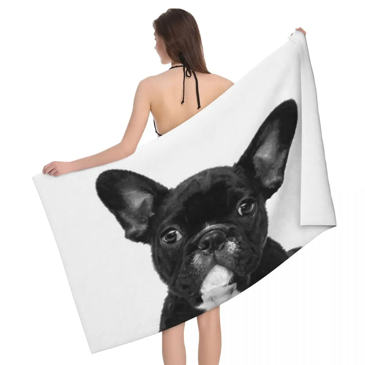 

Black White French Bulldog 80x130cm Bath Towel Brightly Printed For Picnic Towel Wedding Gift