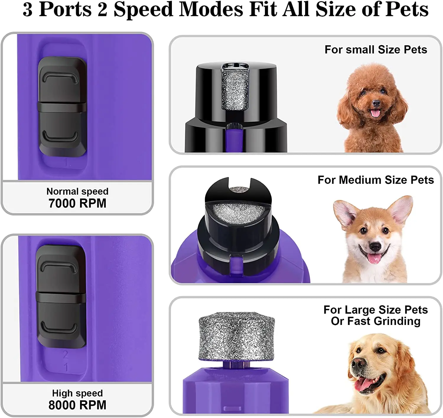 BOUSNIC Dog Nail Grinder with 2 LED Light-Super Quiet Powerful 2-Speed Nail Trimmer File for Small Medium Large Dogs & Cats pet nail grinder