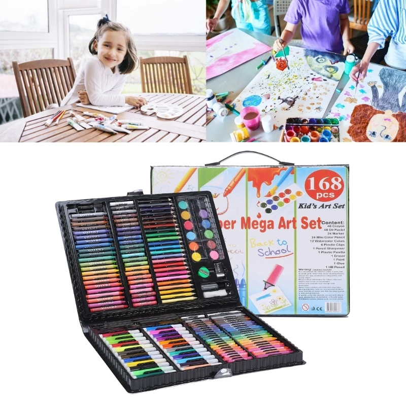 168 piece kids super mega art coloring set with water color, crayons, color  pencil