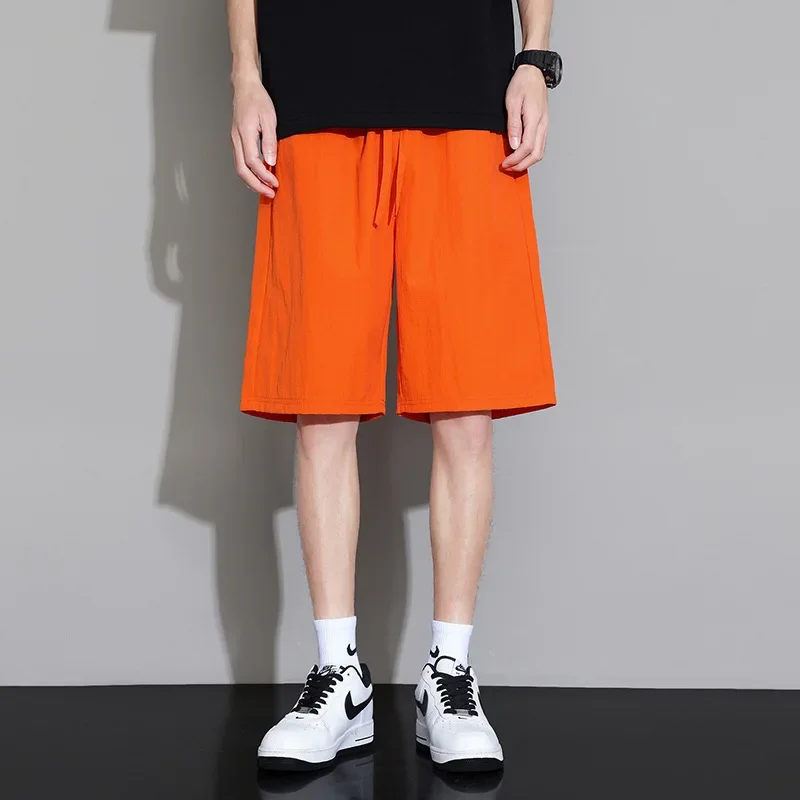 Men's Sporty Solid Color Loose Fit Beach Shorts Summer Vintage Candy Multi-Color Straight Leg Five-Quarter Skateboard Pants
