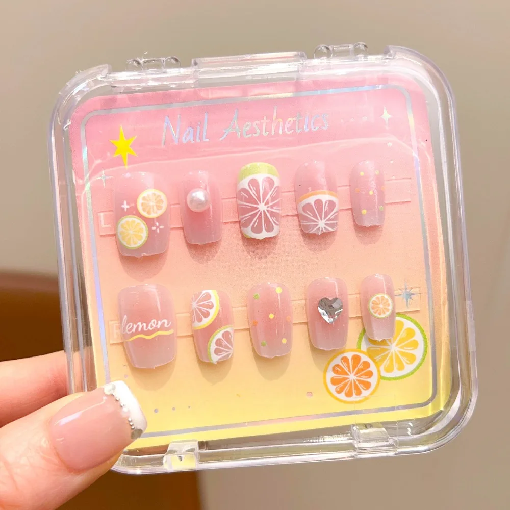 Hot Cartoon Children Wearing Nails Cute Detachable Short Nail Sticker Cherry Bow Press on Nail for Girls Students 1
