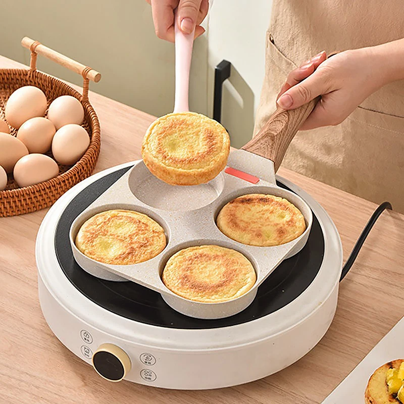 

Non-Stick Egg Frying Pan Egg Burger Maker Pan 4-Hole Pancake Omelet Egg Ham Pans Breakfast For Gas Stove & Induction，Free brush