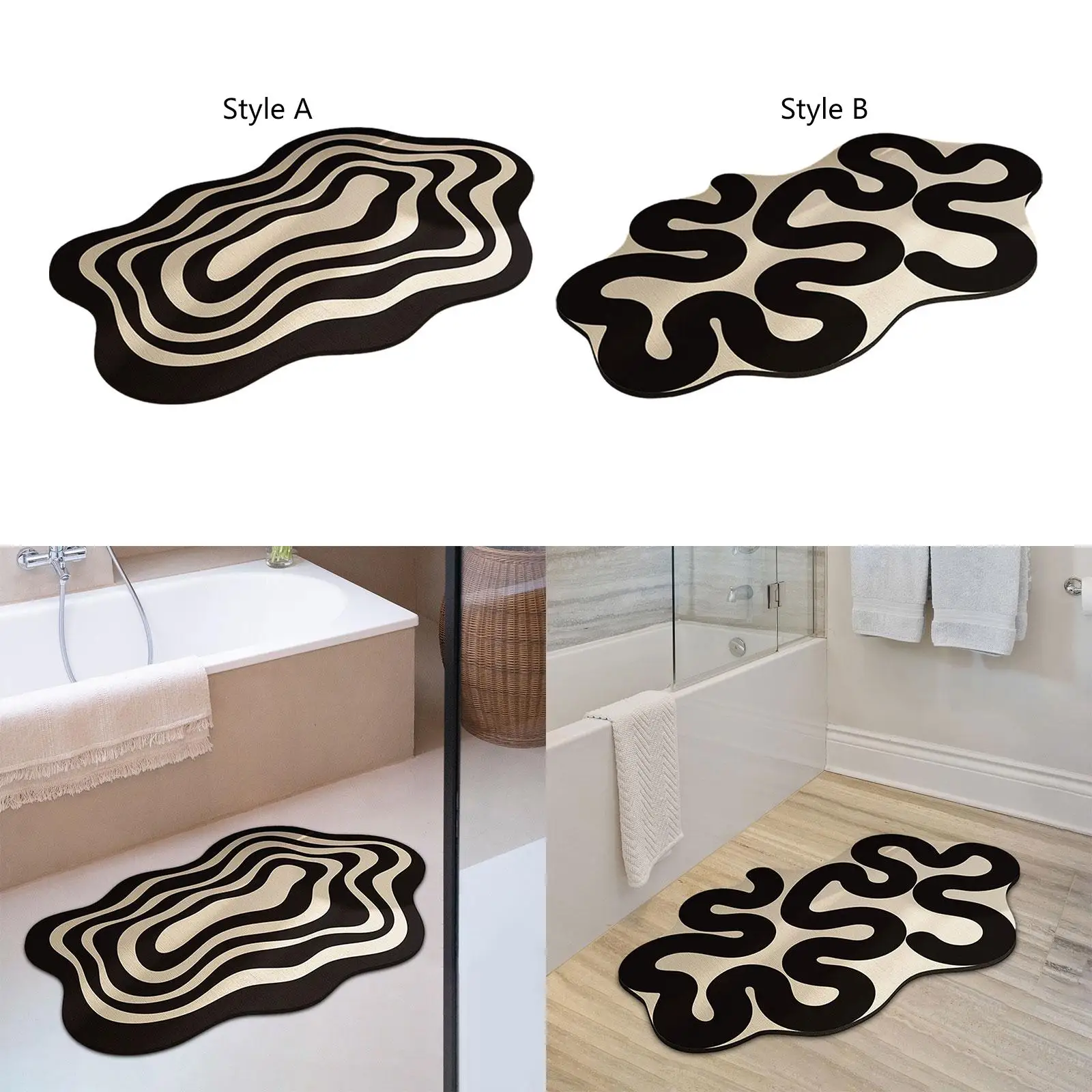 Bath Rug Bathroom Mat Anti Slip Creative Door Mat Black and White Striped Indoor Doormat Floor Mat for Household Decoration