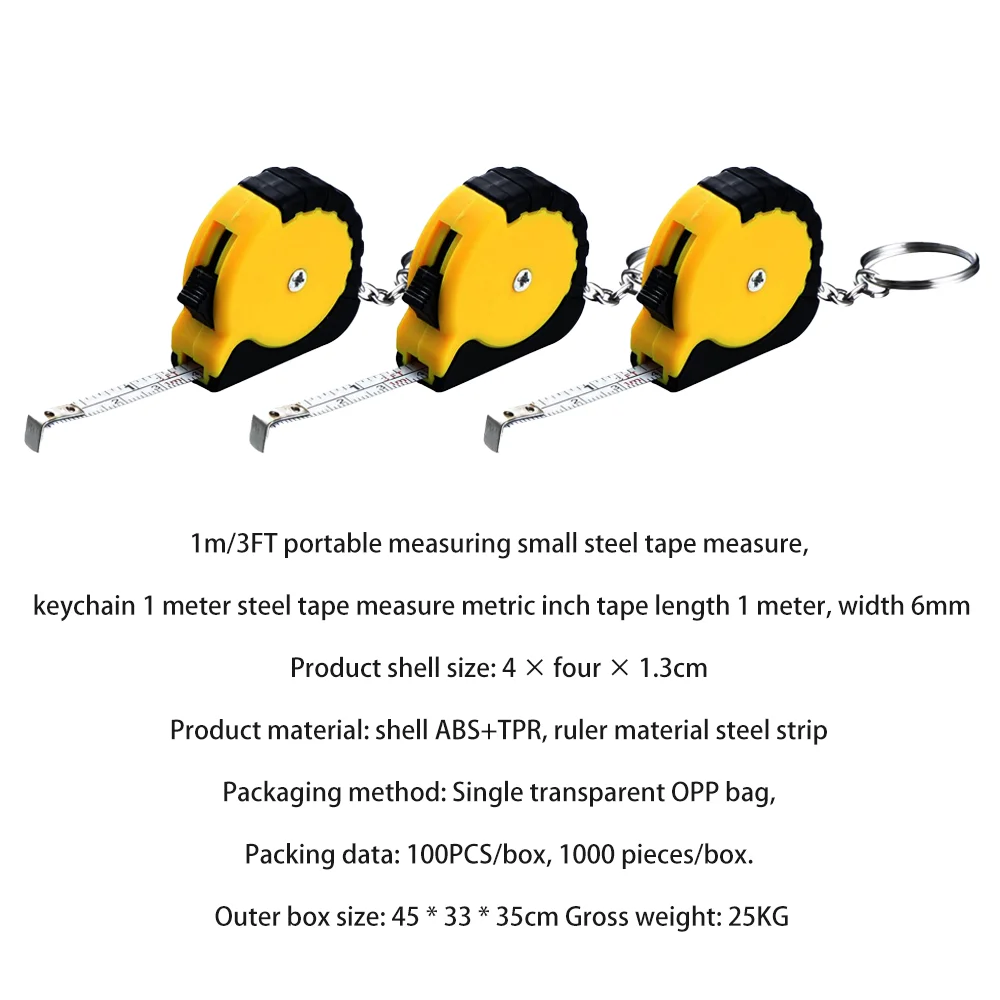 Small Steel Tape Measure 1m Mini Key Chain Portable Automatic Rebound Soft Steel Tape Measure