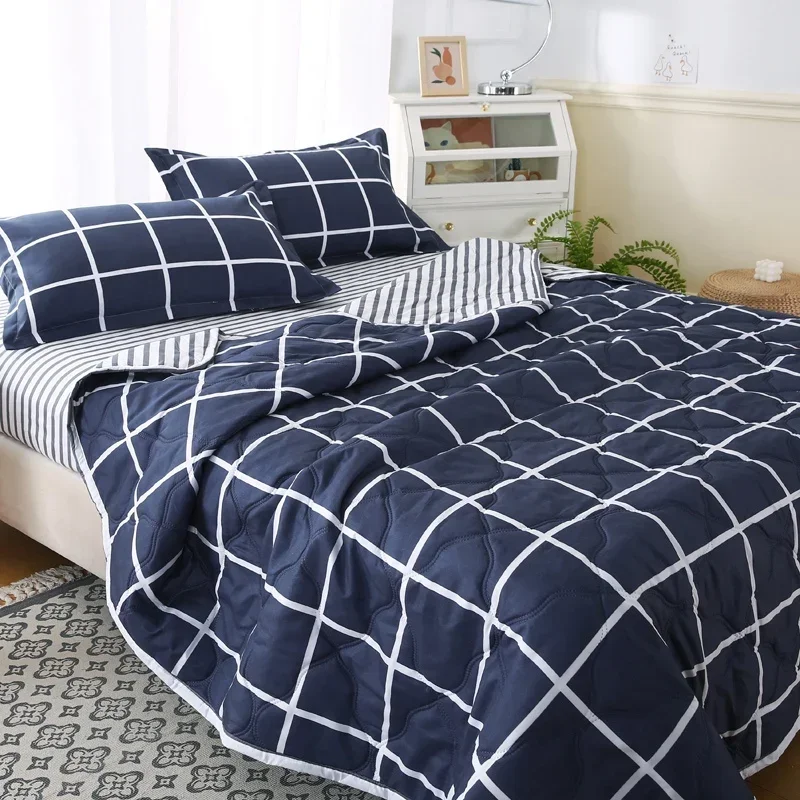 Soft Skin Friendly Summer Quilt Set or Single Quilts Lightweight Breathable Thin Comforter Sets Washable Single Double Blanket