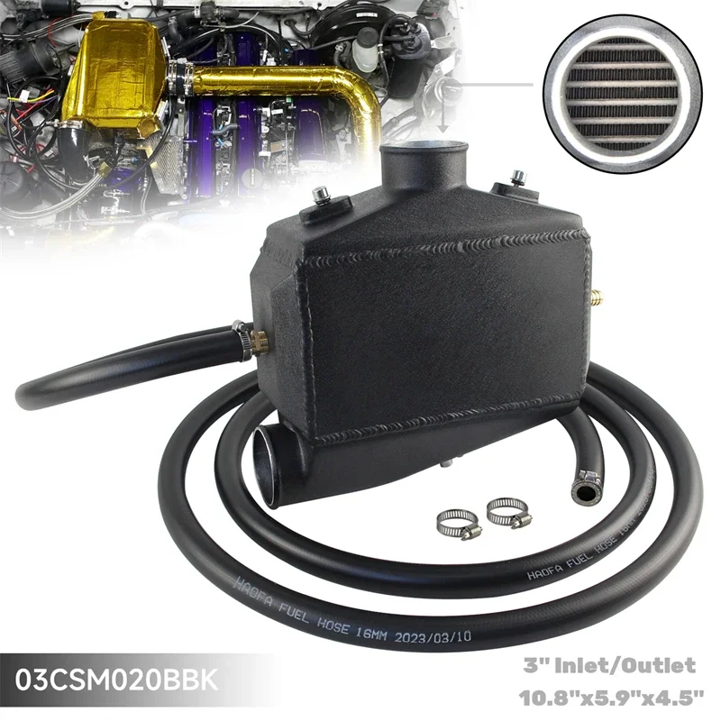 Kit Intercooler Liquido-Aria 10.8 "X 5.9" X 4.5 "3" Ingresso/Uscita A 90 Gradi Barra E Piastra Ad Alte Prestazioni Universali Nero Aggiornato