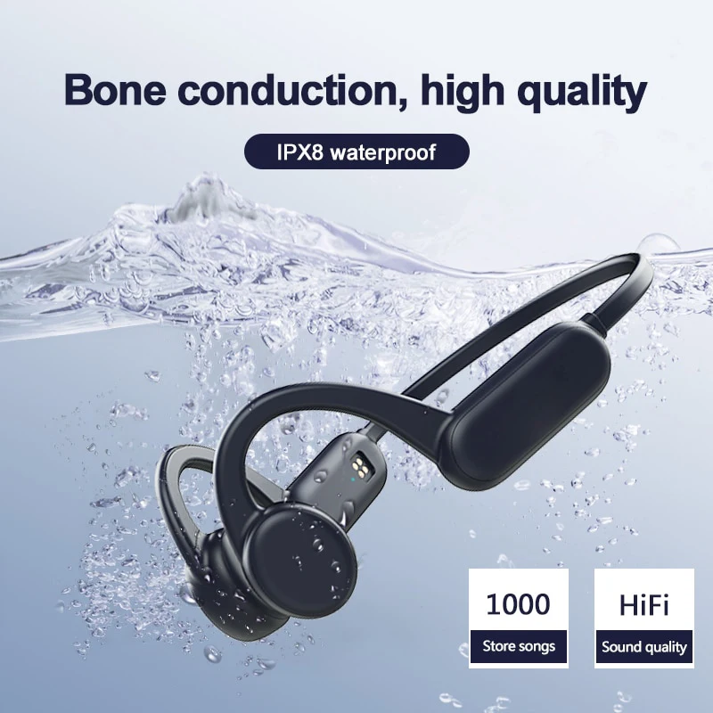

New Swim Bone Conduction Earphone IPX8 Waterproof Bluetooth Wireless Headphone With Mic TWS Built-in Memory 8G Bass Hifi Headset