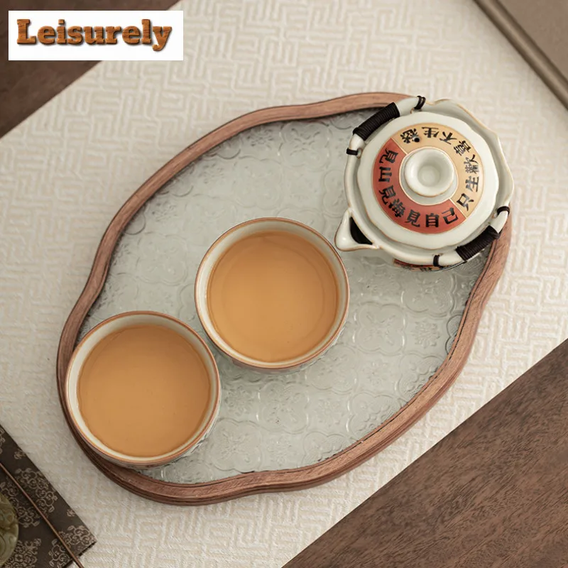 Handwritten Good Luck Ru Kiln Porcelain Teapot Retro Tea Infuser Pot Tea Maker Kettle with Filter Tea Services Supplies Gift