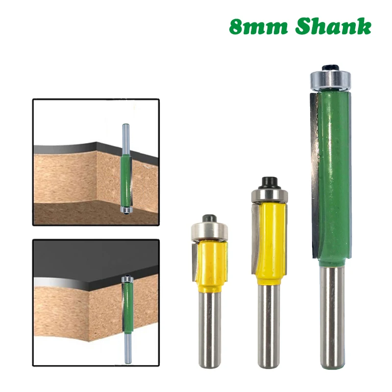 

1PC 8MM Shank Milling Cutter Wood Carving 2" Flush Trim Router Bit with Bearing for Wood Template Pattern Bit Tungsten Carbide