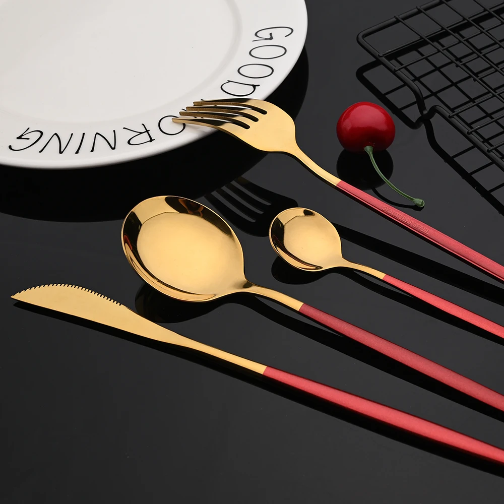 

24Pcs Colorful Tableware Set Stainless Steel Cutlery Set Kitchen Mirror Gold Tableware Set Knife Fork Spoon Dinner Set