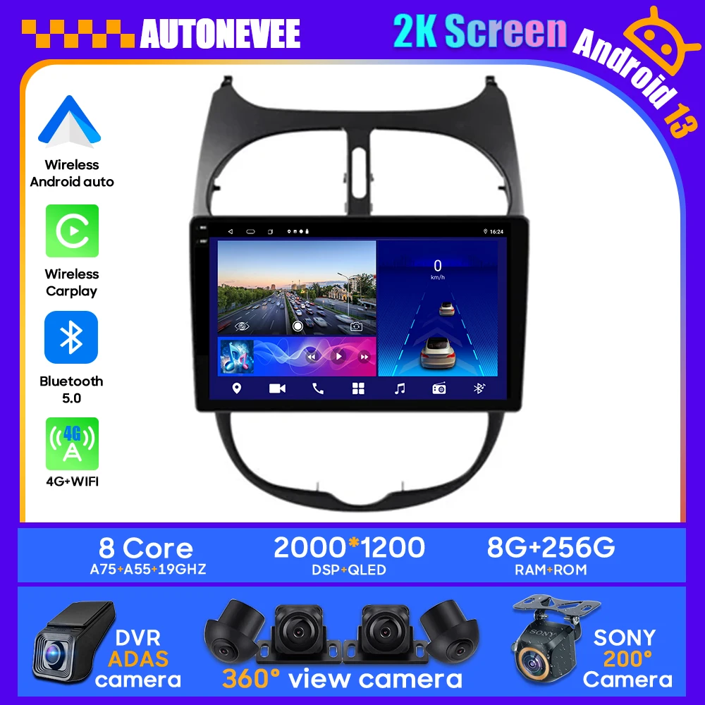 

Android 13 For Peugeot 206 2001-2016 Car Head Unit Stereo Radio Multimedia Video Player GPS 2K BT Carplay Android Auto 4G