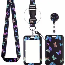 Leopard Print Floral Neck Strap Lanyard (Butterflies)