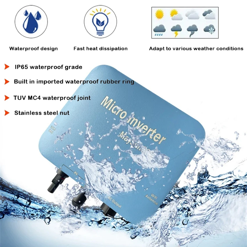 그리드 태양광 마이크로 인버터, MC 커넥터 포함, 와이파이 클라우드 모니터, 휴대폰 앱, 220V, 230V, 110V, 120V, AC 방수, 60V PV 패널, 600W