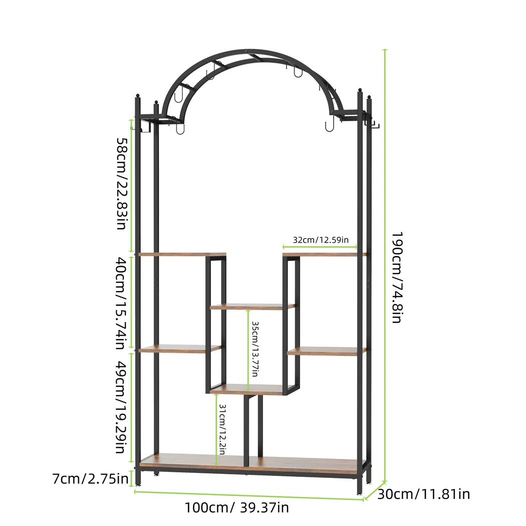 Tall Indoor Plant Stand Arched Metal Flower Rack with Hanging Hook Multi-Purpose Large Storage Shelf