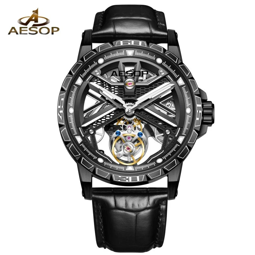 

AESOP Real Flying Tourbillon Mechanical Watch For Men Original Skeleton Tourbillon Movement Watches Mens Luxury Sapphire Mirror