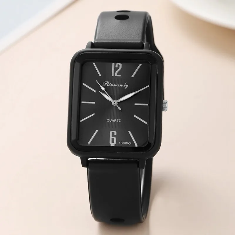 

New Fashion Silicone Women Watches Qualities Rectangle Quartz Wristwatches with Bracelet Simple Black White Female Clock Gift