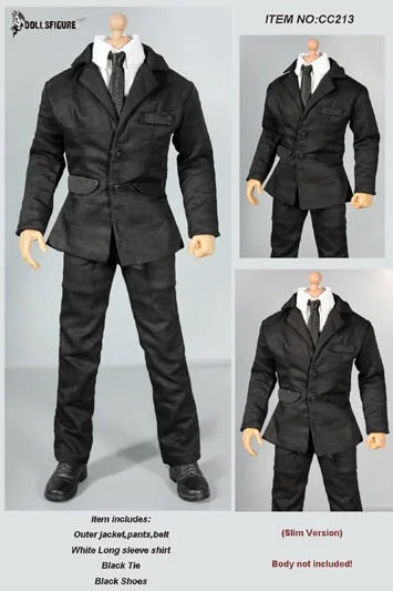 CC213 1/6 Scale Clothing-MIB Black Men Suit Full Set for 12" Action Figure 