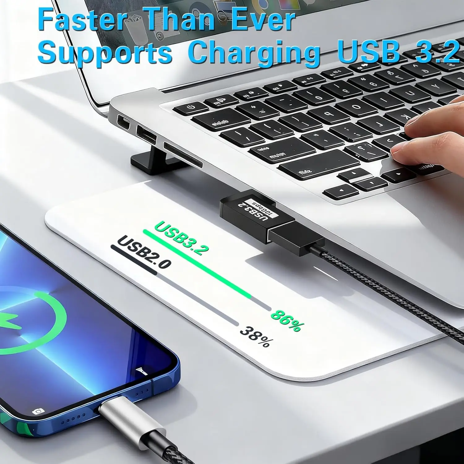 High-Speed USB 3.2 Male A to Female C Adapter, 10Gbps Data Transfer Converter