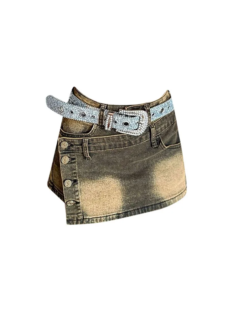 

Юбка-трапеция джинсовая Асимметричная с высокой талией, на весну/лето