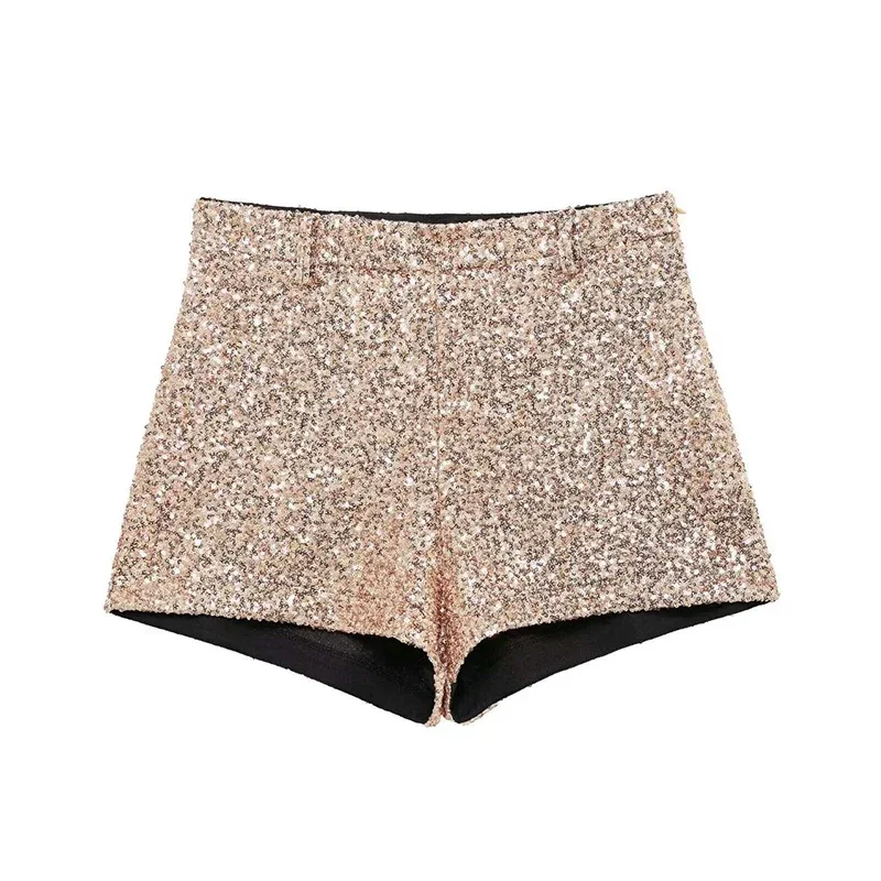 Y2K Sequin High Waist Shorts Women Fashion Lady Solid Shiny All-matching Short Pant 2025 Spring Summer Female Glitter Streetwear