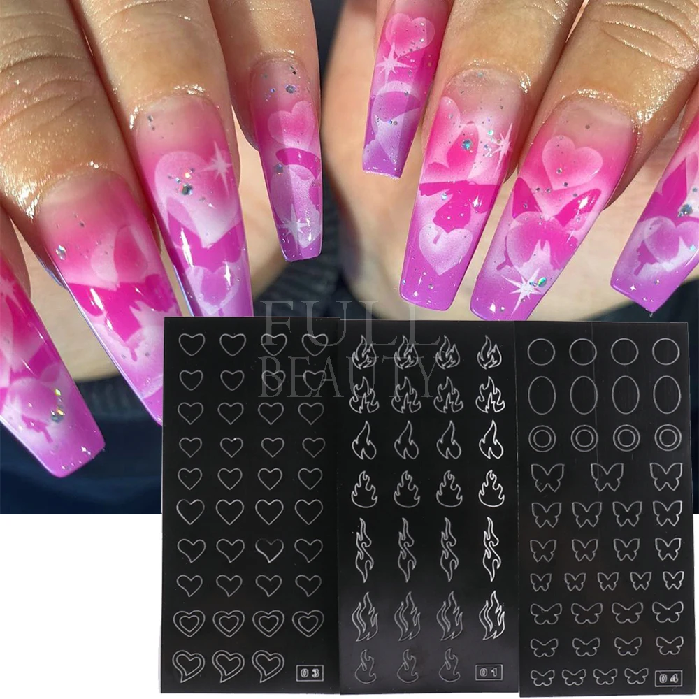 Airbrush Stencil for Nails 10 Sheets Heart Nail Charms Butterfly Bear Stars  Hollow Nail Sticker Airbrush Templates French Manicure Tips Molds Nail