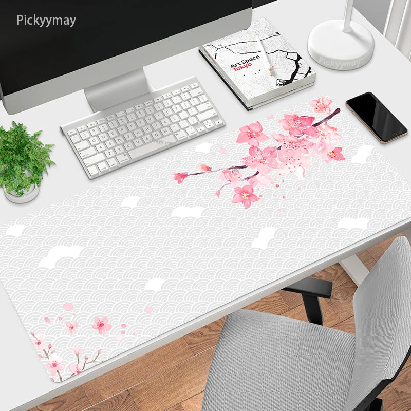 Sakura – tapis de souris 100x50 pour PC, accessoire de bureau, bord  verrouillable, fleurs de cerisier rose, grand tapis de Table japonais