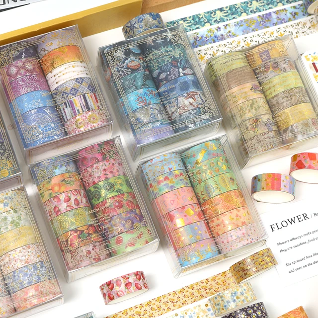 Creative Floral Hot Foil Washi Tape Set,12 Rolls Decorative Masking Tape for Scrapbooking,Journaling,DIY Gift Supplies 1