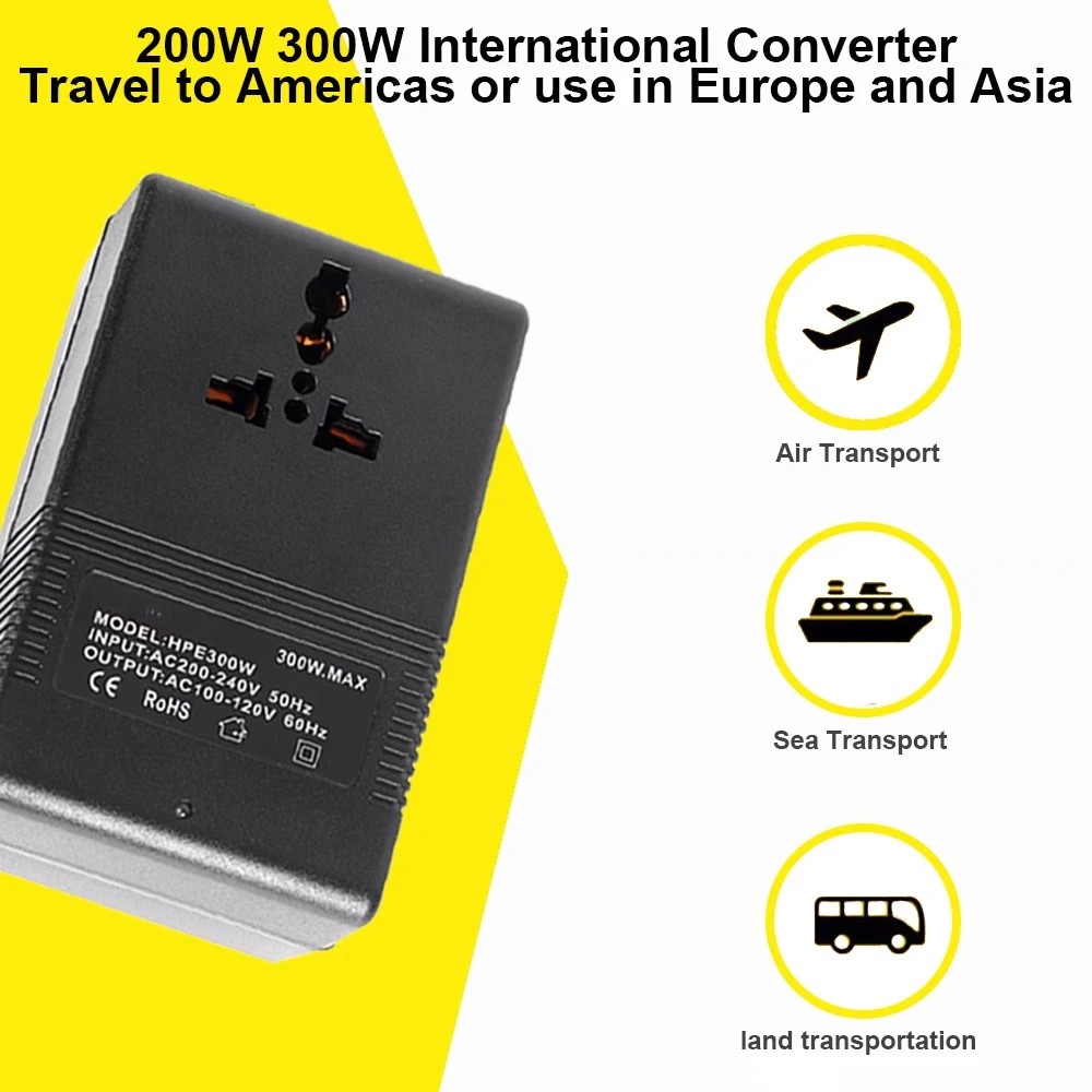 Voltage Converter EU/US/UK Plug Inverter 200W 300W 220V To 110V Step Down 110V To 220V Travel Adapter