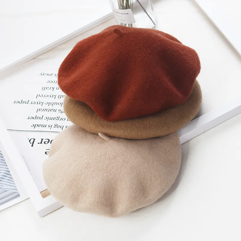 2 to 8 years old kids wool beret autumn winter black red berets girls painter hat