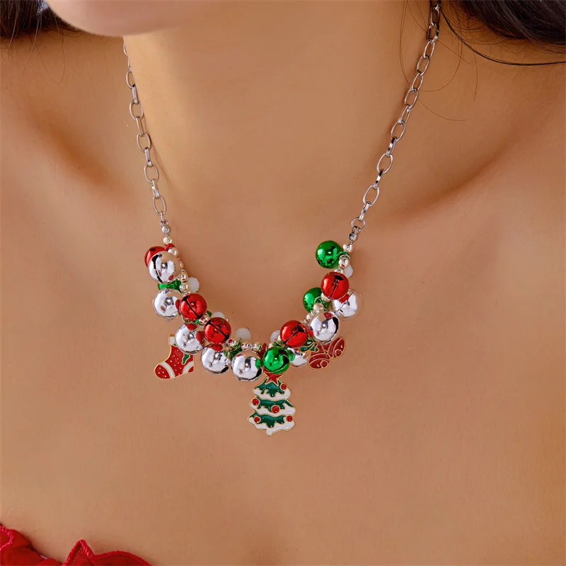 Süße süße Weihnachtshalsketten für Frauen, bunte Glocken, Schneemann, Baum, Hirsch, Weihnachtsmann, Anhänger, Schlüsselbein, Halsband, Party, Neujahrsgeschenke – Detail 2
