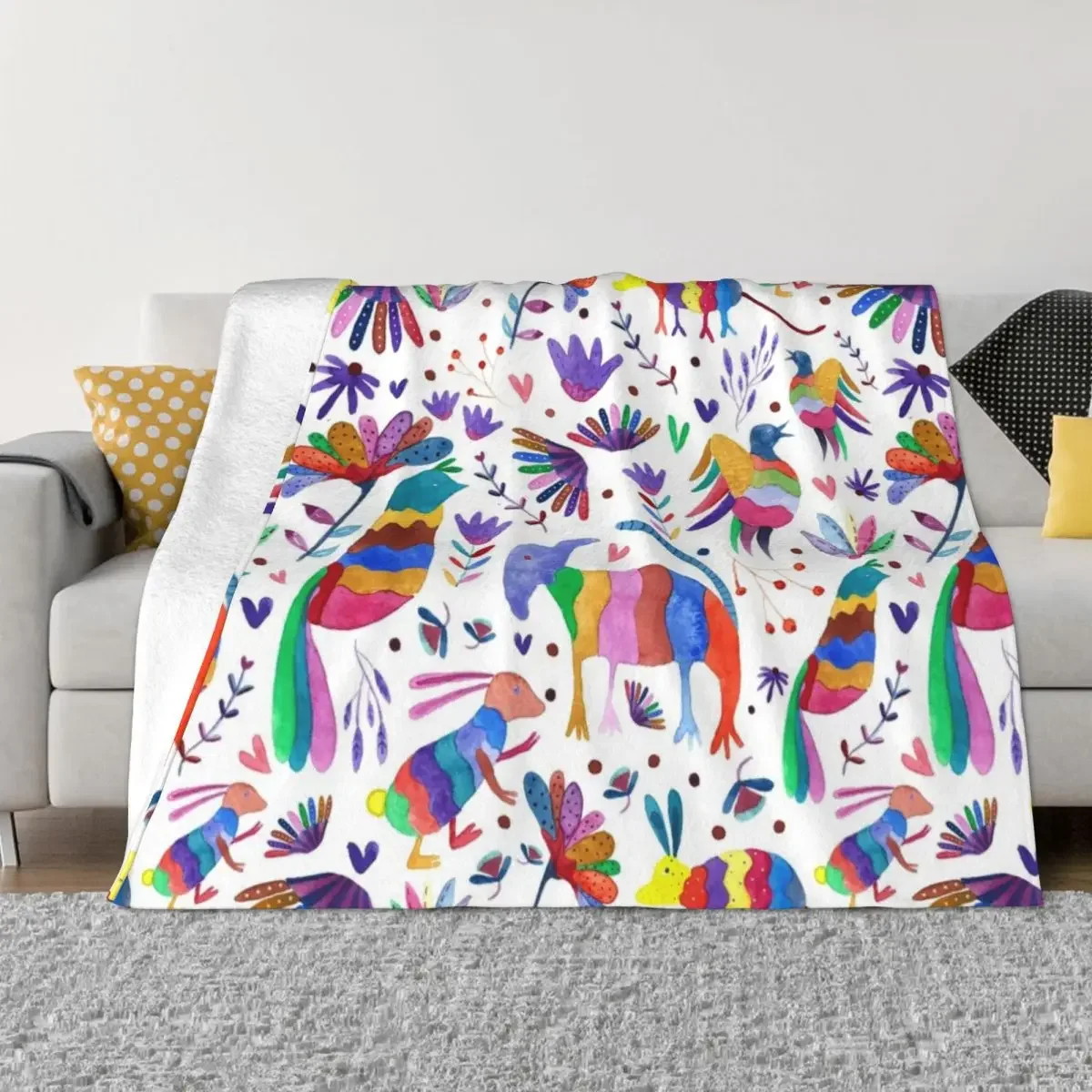 

Otomi animals and flowers colorful pattern Throw Blanket Custom Hair Blankets