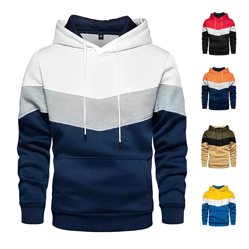 

2024 High-end fashion Autumn/Winter men's patchwork hoodie outdoor casual sportswear street wool warm hooded sweatshirt