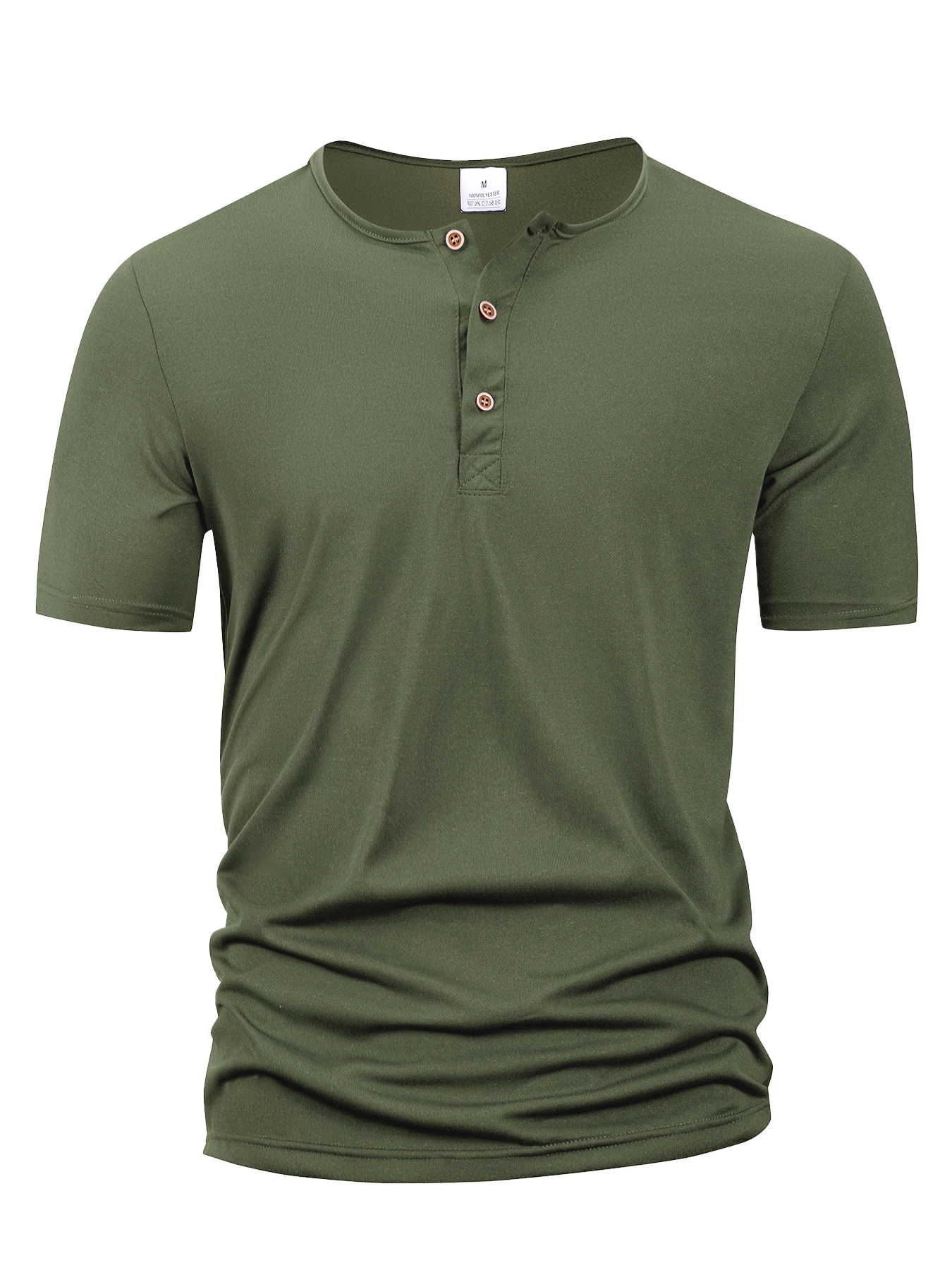Summer Men Henley Collar T-shirts Button Slim Casual Male Solid Color Short Sleeve Men Sports T-shirt Polo shirt Tops 5