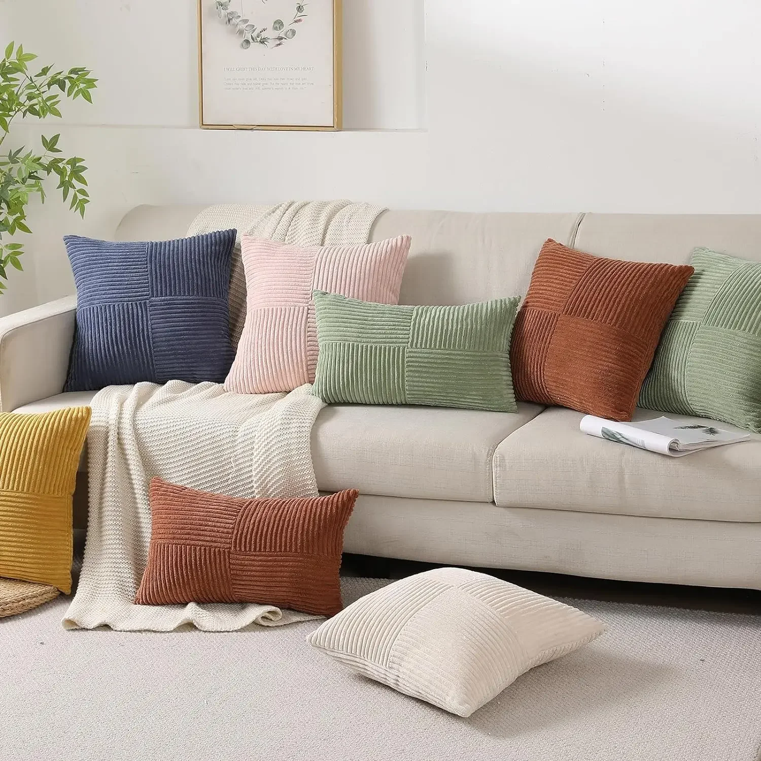 Description Picture 4 of item2PCS 30*50CM Corduroy Splicing Striped Cushion Cover Soft Textured Touch Corduroy Throw Pillows Case  for Sofa Bed Chair Car
