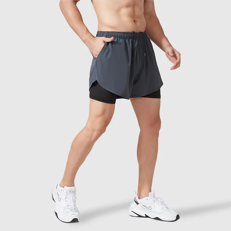 

Summer Men Sports Shorts Casual Fake Two Piece Double layer Quick Drying Breathable Running Fitness Three Pointer Pants