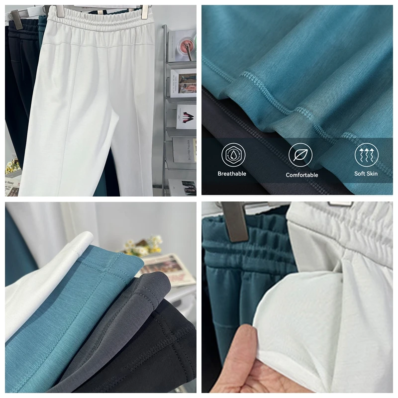 (M-XL) 여성 신축성있는 허리 모달 통풍이 잘되는 넓은 다리 스포츠 바지 통기성 메쉬 포켓이있는 느슨한 요가 운동 훈련 바지