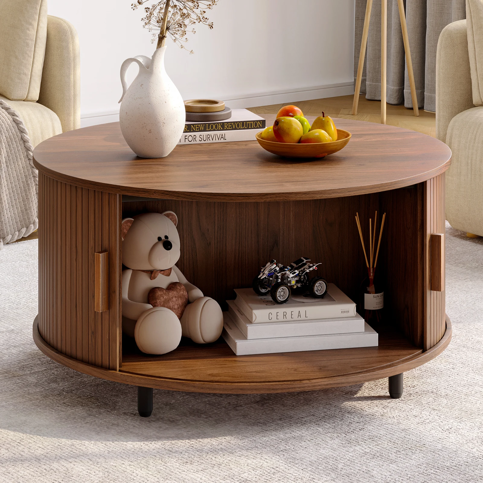 Round Fluted Coffee Table with Storage 6
