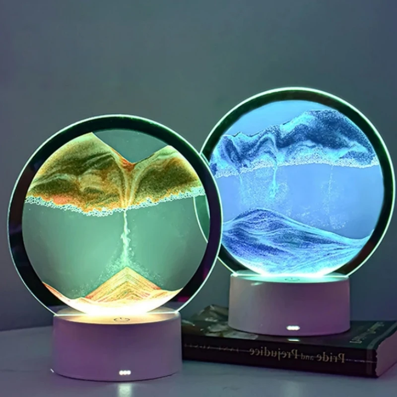 Luz de noche de arena movediza creativa con 16 colores, lámpara de mesa de paisaje de arena USB, lámparas de mesita de noche de paisaje Natural 3D, regalo de decoración del hogar de oficina