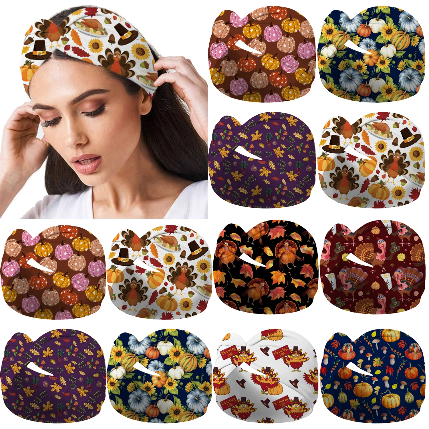 Pumpkin Headbands For Women Girls Thanksgiving Day Head Wraps Hair Accessories Stretchy Breathable Headband Non Slip Hair Bands